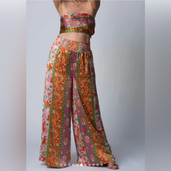 House of Harlow 1960 Pants - House of Harlow 1960 Satin Wide Leg Pants Pink Floral M